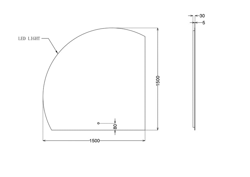 ROMAN FRAMELESS ARCH RIGHT CORNER LED MIRROR TRIO COLOUR 1500X1500MM - FIL Kitchen Bathroom