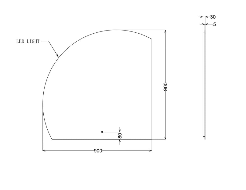 INFINITY ROMAN FRAMELESS ARCH RIGHT CORNER LED MIRROR TRIO COLOUR 900X900MM - FIL Kitchen Bathroom