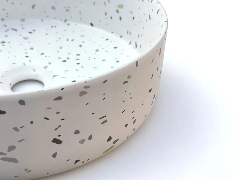 Sasso 36 Counter-top Round Basin - White Terrazzo mercioaustralia