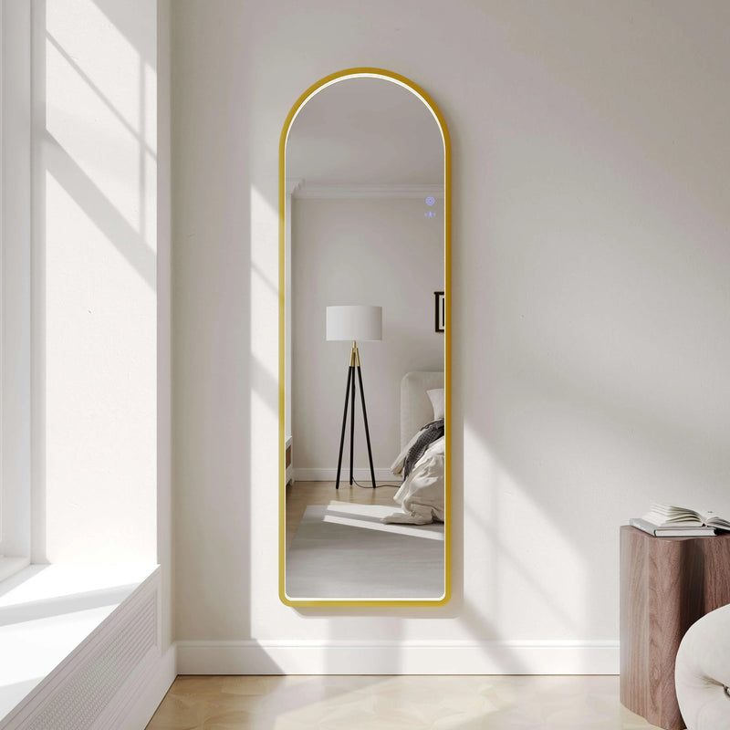Saga 500×1600mm Freestanding LED Arch Mirror - Brushed Gold mercioaustralia