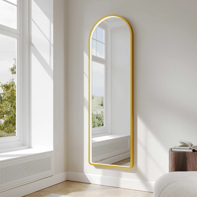 Saga 500×1600mm Freestanding LED Arch Mirror - Brushed Gold mercioaustralia