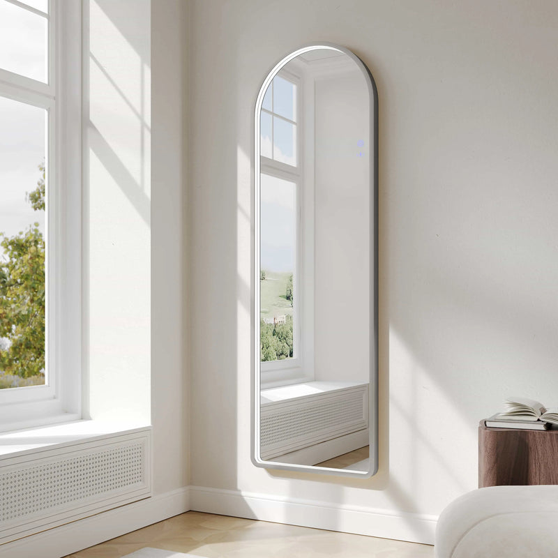 Saga 500×1600mm Freestanding LED Arch Mirror - Brushed Nickel
