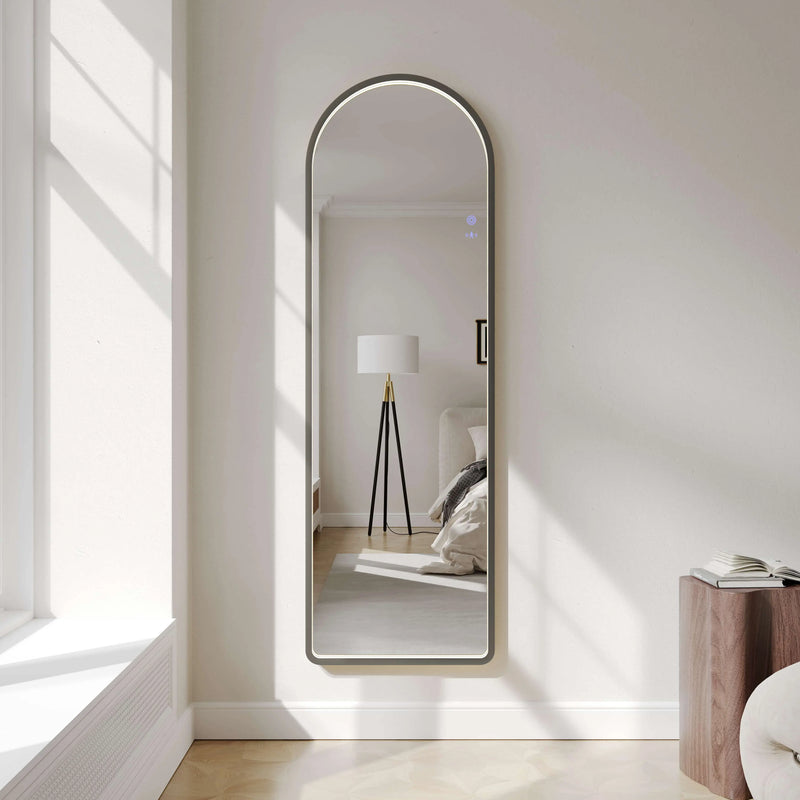 Saga 500×1600mm Freestanding LED Arch Mirror - Gun Metal mercioaustralia