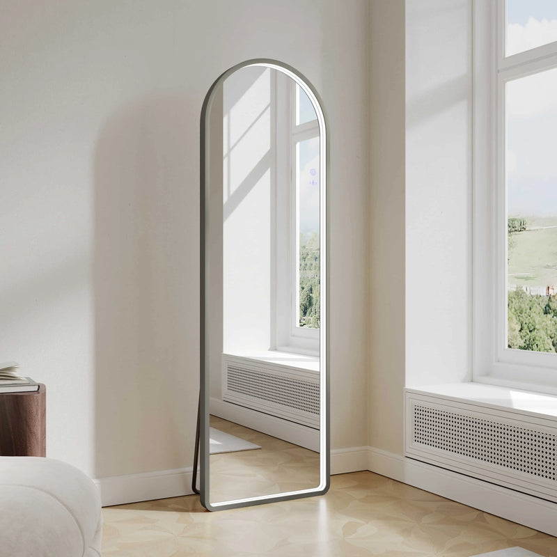 Saga 500×1600mm Freestanding LED Arch Mirror - Gun Metal mercioaustralia