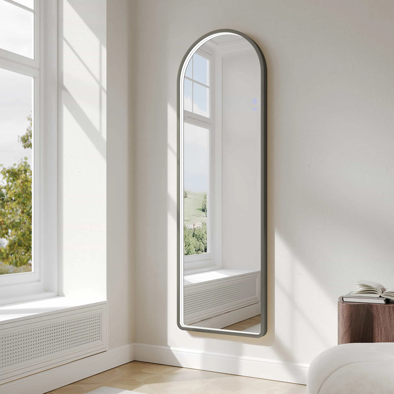 Saga 500×1600mm Freestanding LED Arch Mirror - Gun Metal mercioaustralia