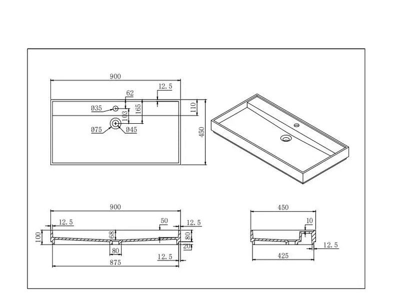 Crette Solid Surface Stone Wall Hung Basin LK-SCW642-UTH/SCW646-UTH/SCW945-UTH Lukka