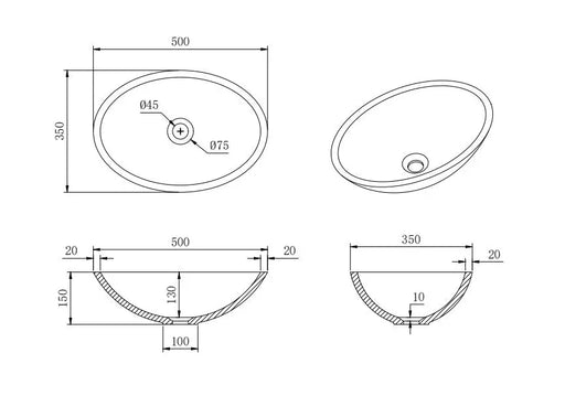 Lukka Kirra Solid Surface Art Basin (500mm) Lukka