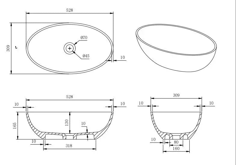 Lukka Kirra Solid Surface Art Basin (528mm) Lukka