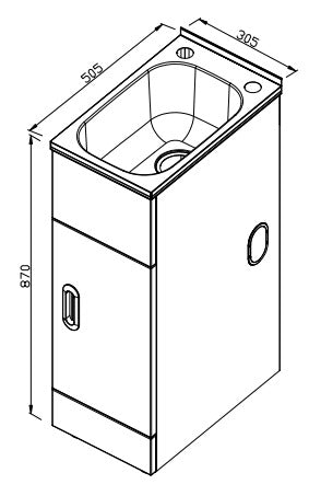 LAUNDRY CABINET AND STAINLESS STEEL TUB 305MM WHITE