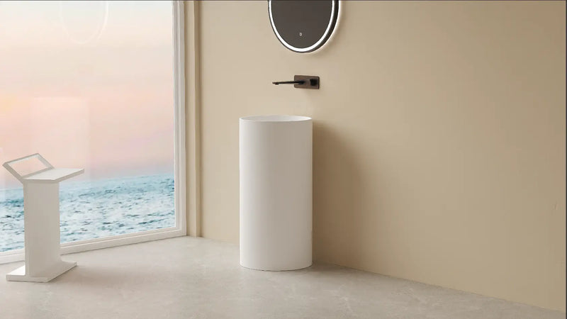 Olley Solid Surface Stone Pedestal Basin LK-SOP450-MW Lukka