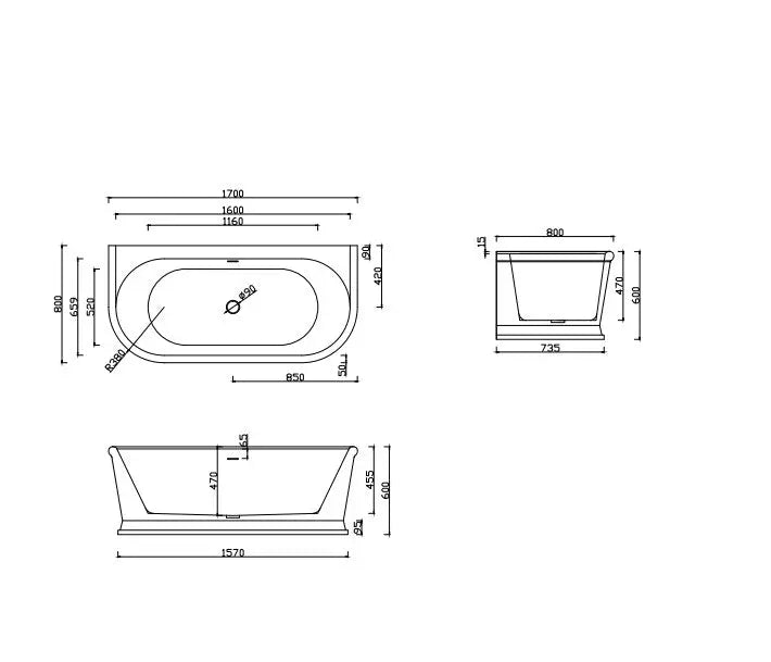 Dulwich Back to Wall Hampton Style Bathtub 1700mm Lukka