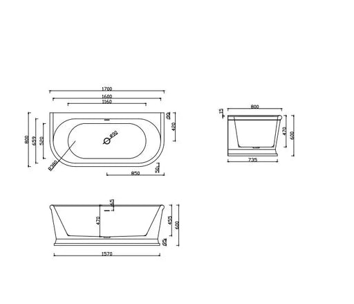 Dulwich Back to Wall Hampton Style Bathtub 1700mm Lukka