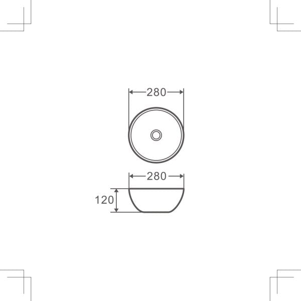 Spin 28 Above Counter Round Basin 280 x 280 x 120mm