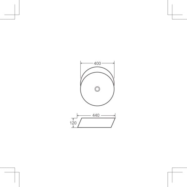 Spin 40B Above Counter Round Basin 400 x 440 x 100mm