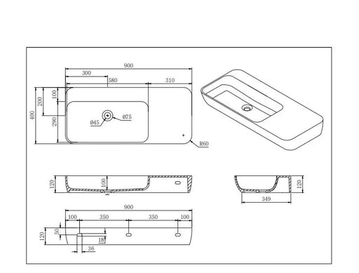 Roccia Solid Surface Stone Wall Hung Basin LK-SRW900-MW Lukka