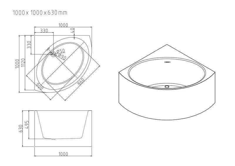 Stanford Triangle Corner Bathtub - Gloss White mercioaustralia