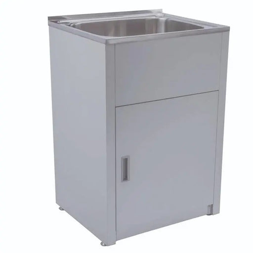 LAUNDRY CABINET AND STAINLESS STEEL TUB 600MM WHITE FIL Kitchen Bathroom