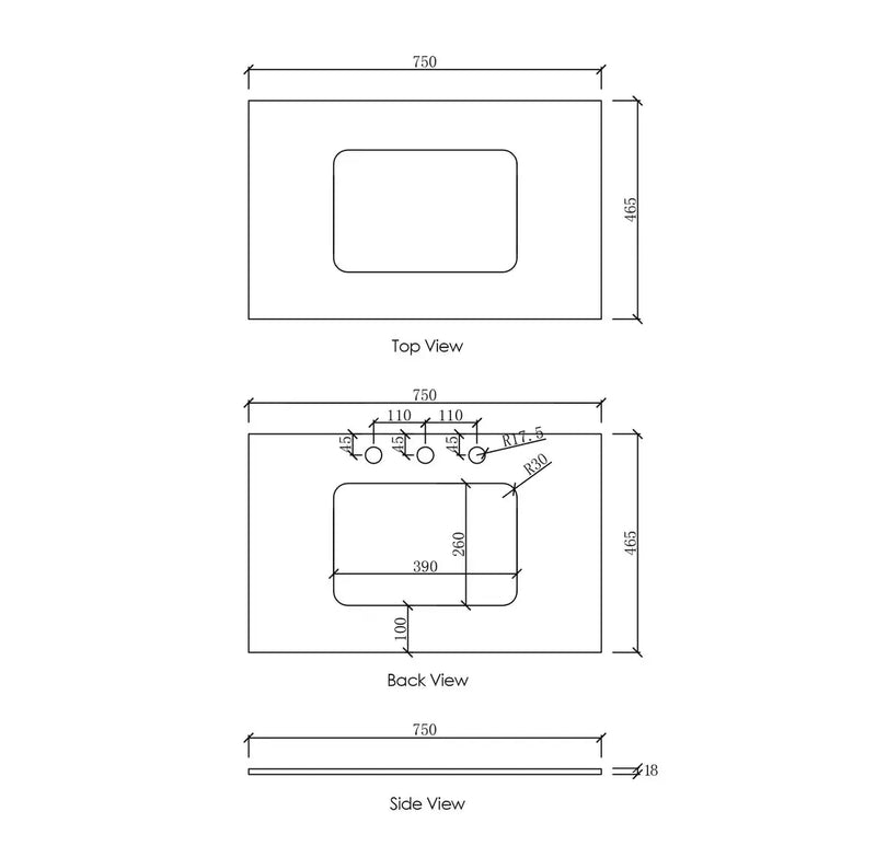 Natural Carrara Marble Top with Undermount Basin 600mm/750mm/900mm/1200mm - FIL Kitchen Bathroom