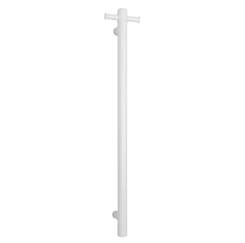 THERMOGROUP STRAIGHT ROUND VERTICAL SINGLE HEATED TOWEL RAIL 900MM SATIN WHITE - FIL Kitchen Bathroom