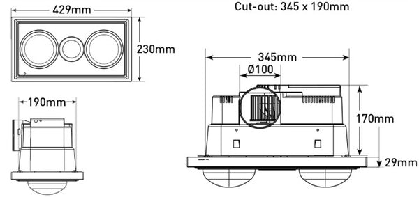 Midas Duo 3-in-1 Bathroom Heater with Exhaust Fan and LED Light