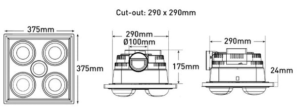 Midas Quattro 3-in-1 Bathroom Heater with Exhaust Fan and LED Light
