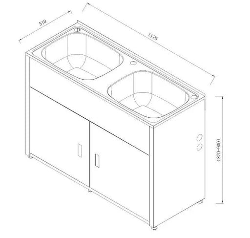 BUK 90Liter Double Bowl Laundry Tub & Cabinet (1170x510x870) BUK
