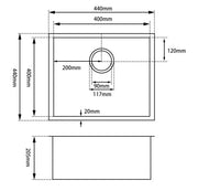 440x440x205mm Dark Grey Stainless Steel Single Bowl Kitchen Sink Aquaperla