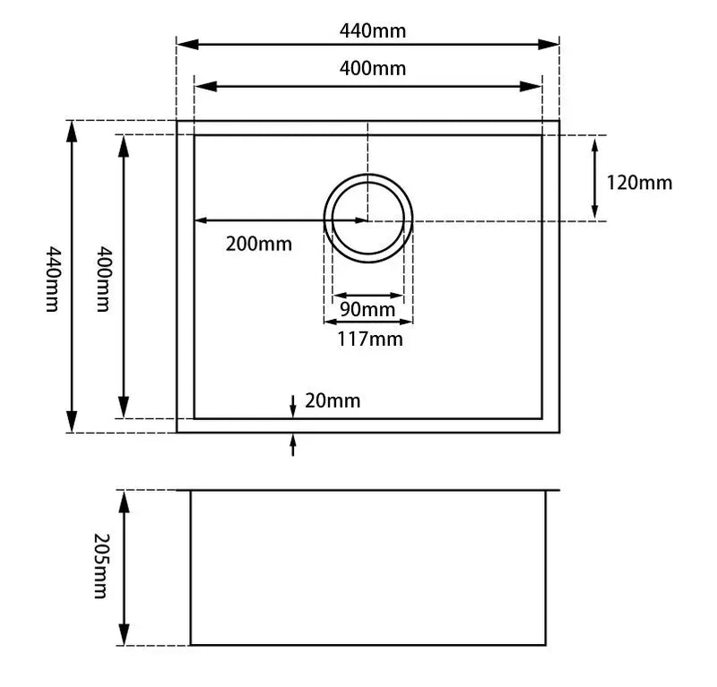 440x440x205mm Dark Grey Stainless Steel Single Bowl Kitchen Sink Aquaperla
