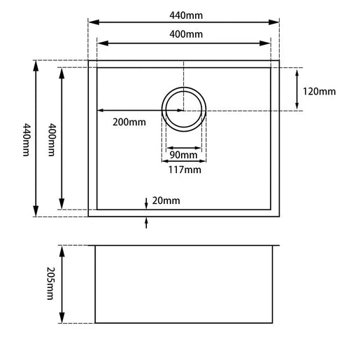 440x440x205mm Dark Grey Stainless Steel Single Bowl Kitchen Sink Aquaperla
