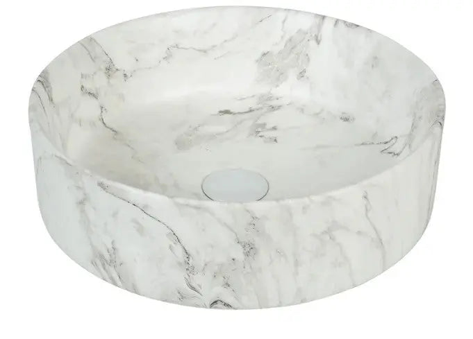 Claya Mira 40 Round Above-Counter Basin – Matte White Carrara Marble Stone Look Claya