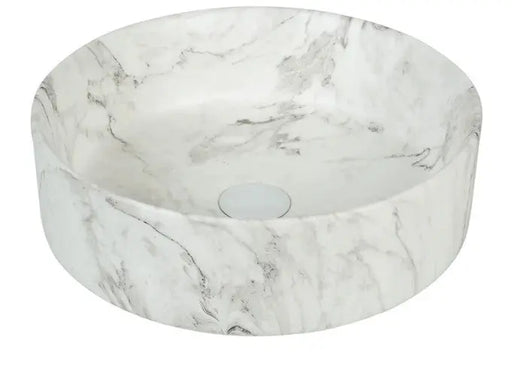 Claya Mira 40 Round Above-Counter Basin – Matte White Carrara Marble Stone Look Claya