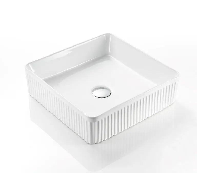 VITO Athena Fluted Square Premium Ceramic Above-Counter Basin (415 mm) POSEIDON