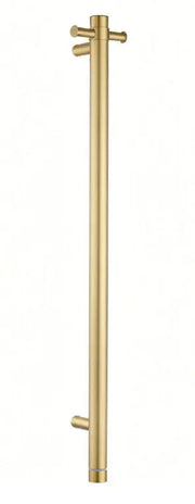 Round Vertical Brushed Brass Electric Heated Towel Rack Single Bar Aquaperla