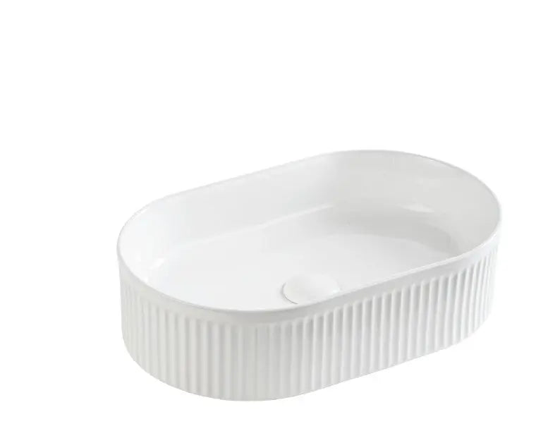 Lukka Ellips Fluted Fine Ceramic Above Counter Basin (490mm) Lukka