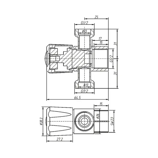 DN15 15x15x15mm 1/4 Turn C/D Three Way Stop Tap Amoza