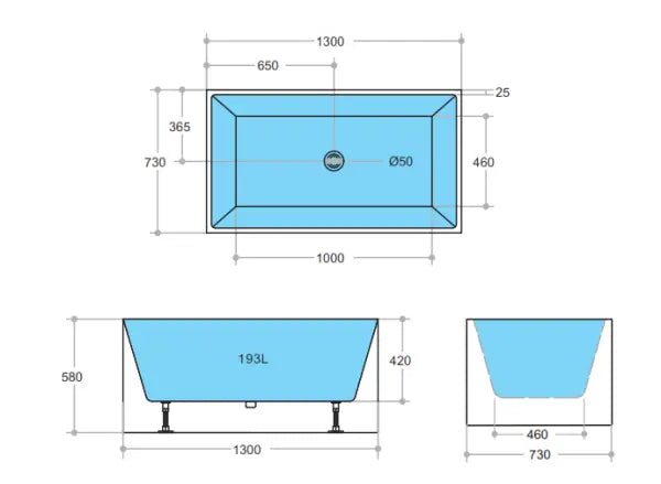 Theo Back to Wall Bathtub (1000/1300/1500/1700mm) POSEIDON