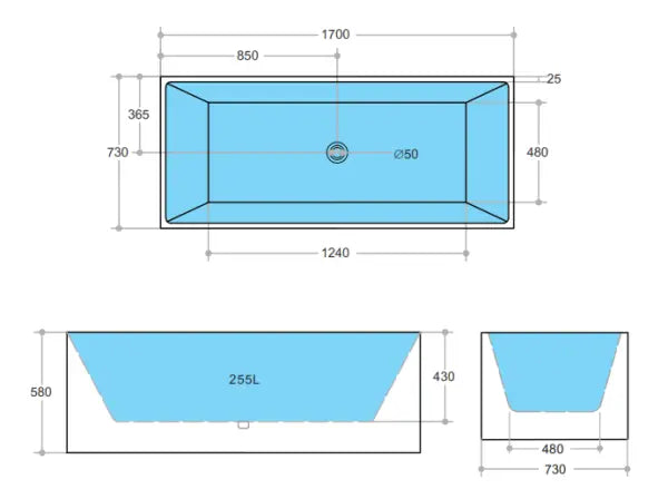 Theo Back to Wall Bathtub (1000/1300/1500/1700mm) POSEIDON