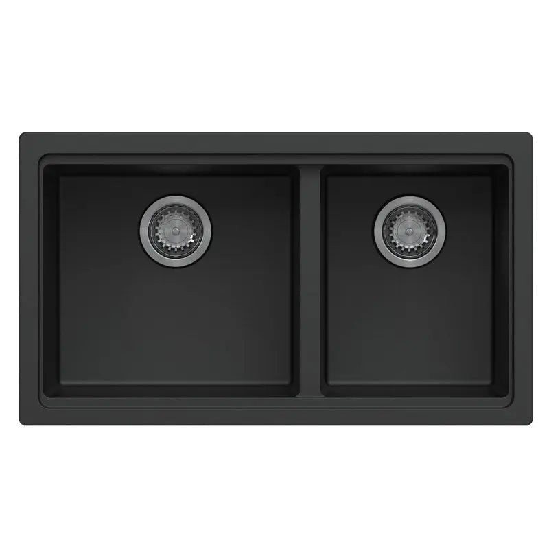 Black Carysil Maples 6040U Granite Double Bowl Stone Kitchen Sink 786*446*200mm(Undermount only) Aquaperla
