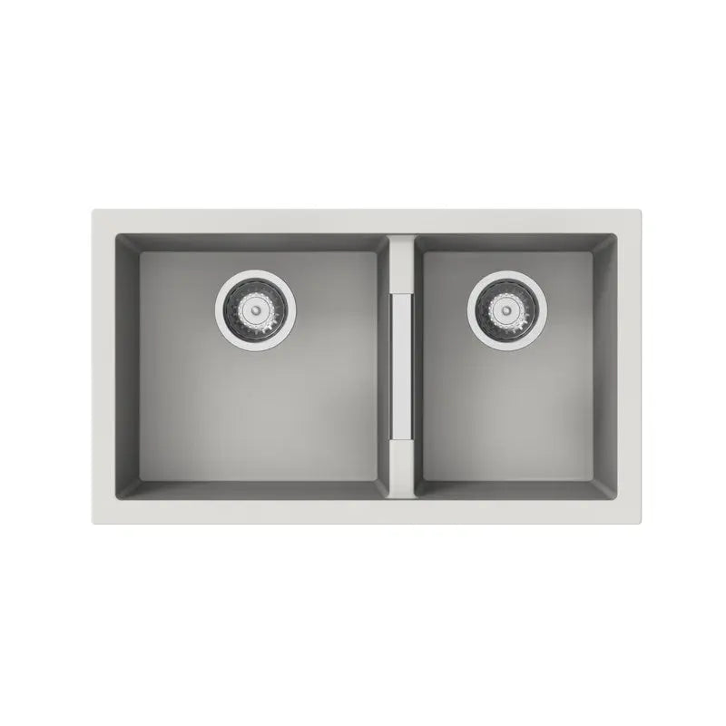 White Carysil Maples 6040U Granite Double Bowl Stone Kitchen Sink 786*446*200mm(Undermount only) Aquaperla