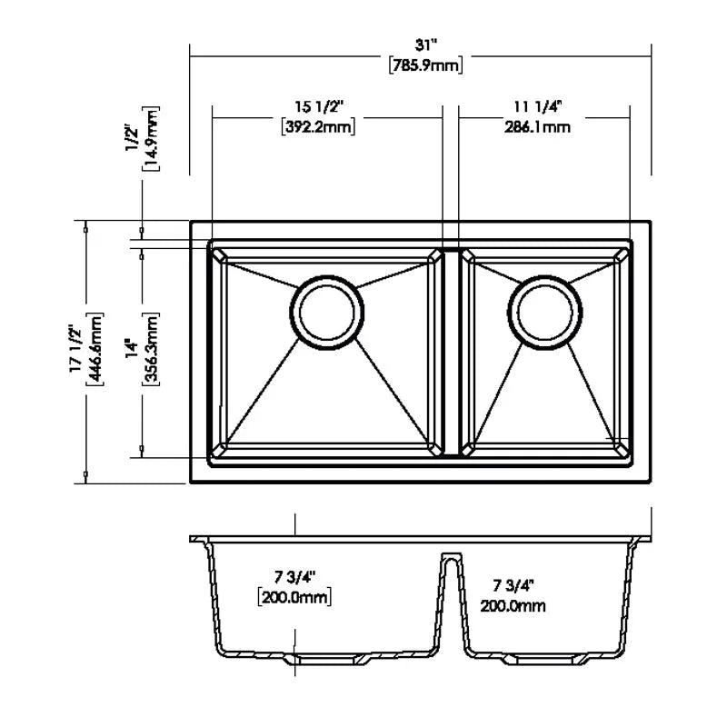 Black Carysil Maples 6040U Granite Double Bowl Stone Kitchen Sink 786*446*200mm(Undermount only) Aquaperla