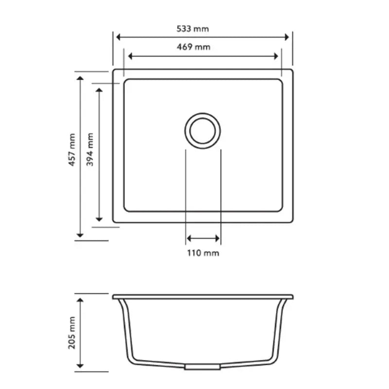 White Carysil Granite Single Bowl Kitchen Sink 533x457mm Aquaperla