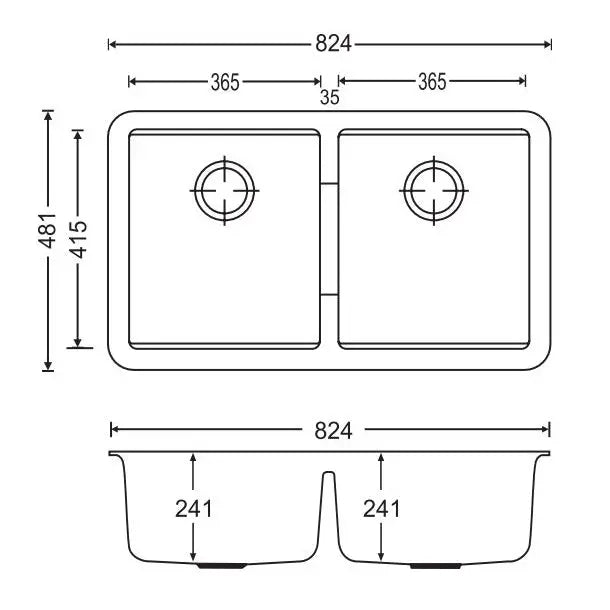 White Carysil CG2B3322 Double Bowl Stone Kitchen Sink 824*481*241mm Aquaperla