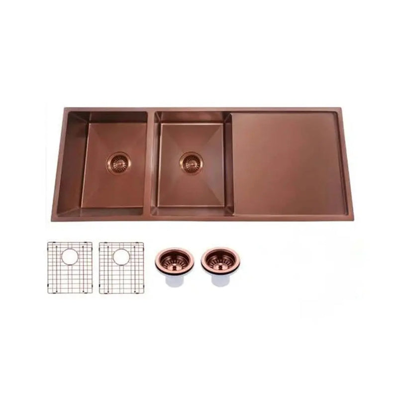 1160x460x230mm 1.2mm Handmade Top/Undermount Double Bowls Kitchen Sink Chrome/Grey/Gold - FIL Kitchen Bathroom