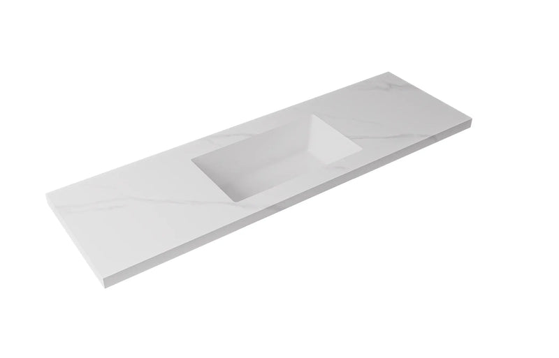 Carrara sintered stone seamless joined with fine ceramic basin LK-UCA