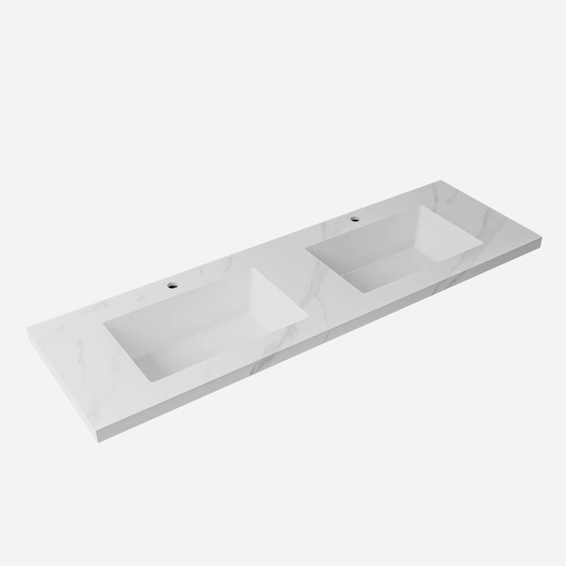 Carrara sintered stone seamless joined with fine ceramic basin LK-UCA