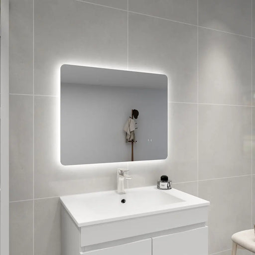 POSEIDON RECTANGLE CURVED RIM BACKLIT LED MIRROR 3 COLOUR LIGHT 750X600MM - FIL Kitchen Bathroom