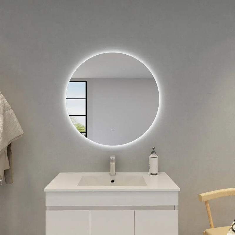 POSEIDON ACRYLIC ROUND BACKLIT LED MIRROR 3 COLOUR LIGHTS 800X800MM - FIL Kitchen Bathroom
