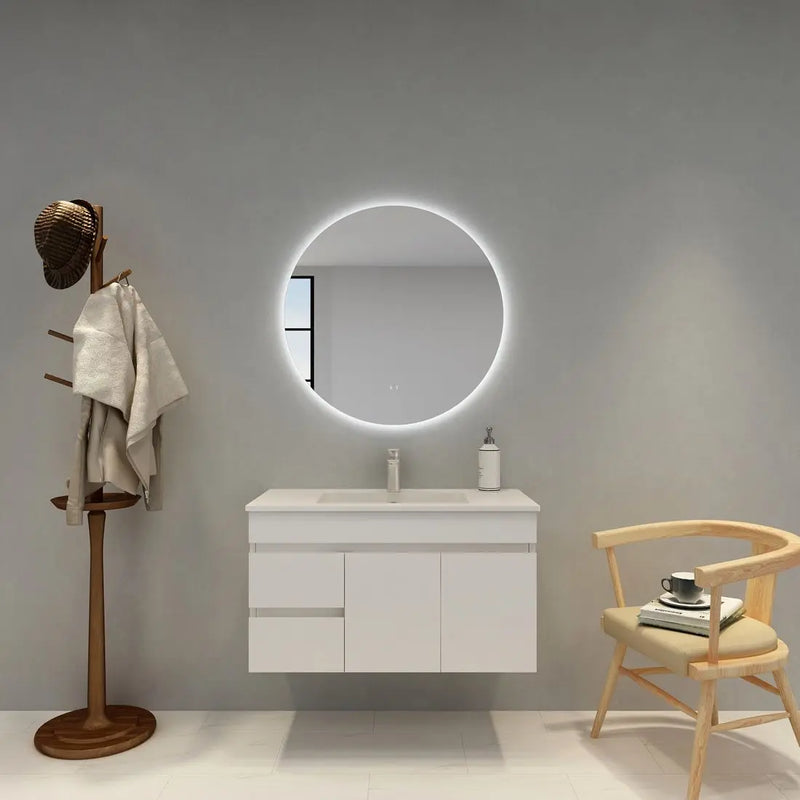 POSEIDON ACRYLIC ROUND BACKLIT LED MIRROR 3 COLOUR LIGHTS 800X800MM - FIL Kitchen Bathroom