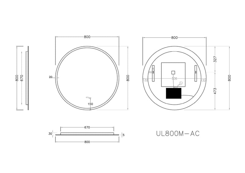 POSEIDON ACRYLIC ROUND BACKLIT LED MIRROR 3 COLOUR LIGHTS 800X800MM - FIL Kitchen Bathroom