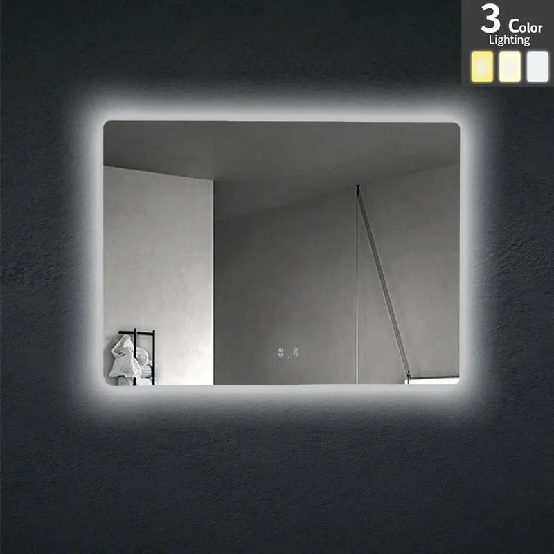 LED MIRROR RECTANGLE CURVED RIM BACKLIT  3 COLOUR LIGHTS 900X750MM FIL Kitchen Bathroom